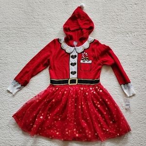 NWT girl's Well Worn Ugly Holiday Sweater Dress with Hood, Santa Claus, size M